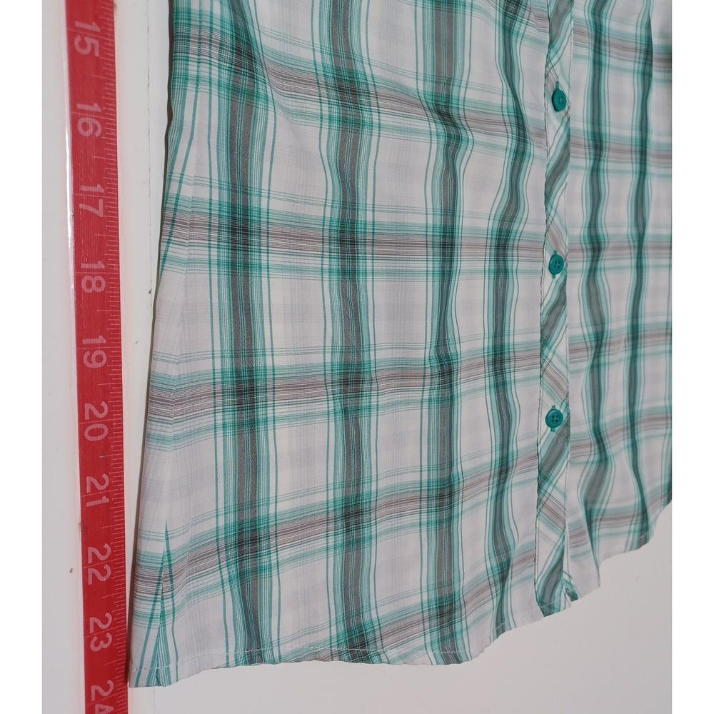 Kuhl Ionik Button Down Shirt Womens M Teal Plaid Hiking Travel Outdoor Gorpcore - Picture 9 of 9